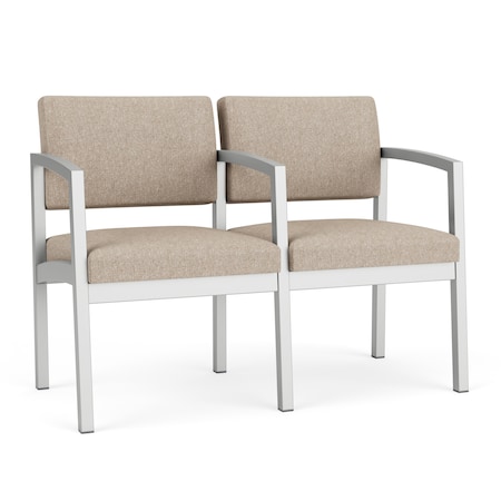 Lesro Lenox Steel 2 Seater with Center Arm, Stone (Beige) Seat, Stone Back, 43.5 W 24.5 L 32 H LS2103